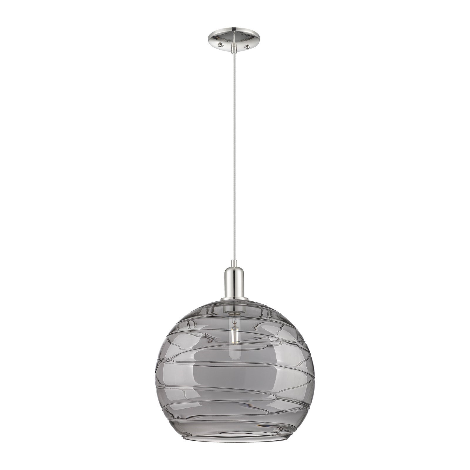 Innovations Athens Deco Swirl 14in 1-Light Mini Pendant | Industrial Polished Nickel and Light Smoke Glass | Kitchen Island & | Model 716-1P-PN-G1213-14SM