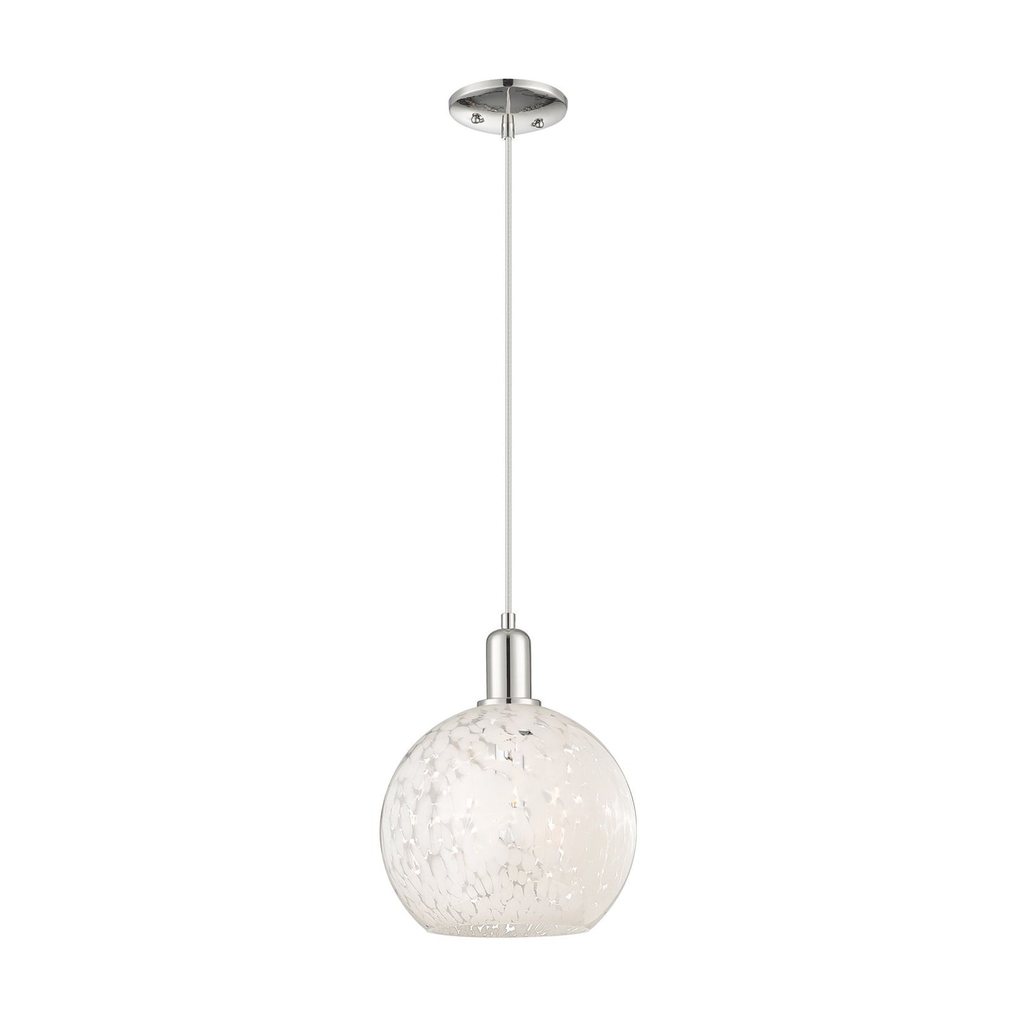 Innovations Lighting White Mouchette 10in 1-Light Mini Pendant | Industrial Polished Nickel and White Mouchette Glass | Model 716-1P-PN-G1216-10WM