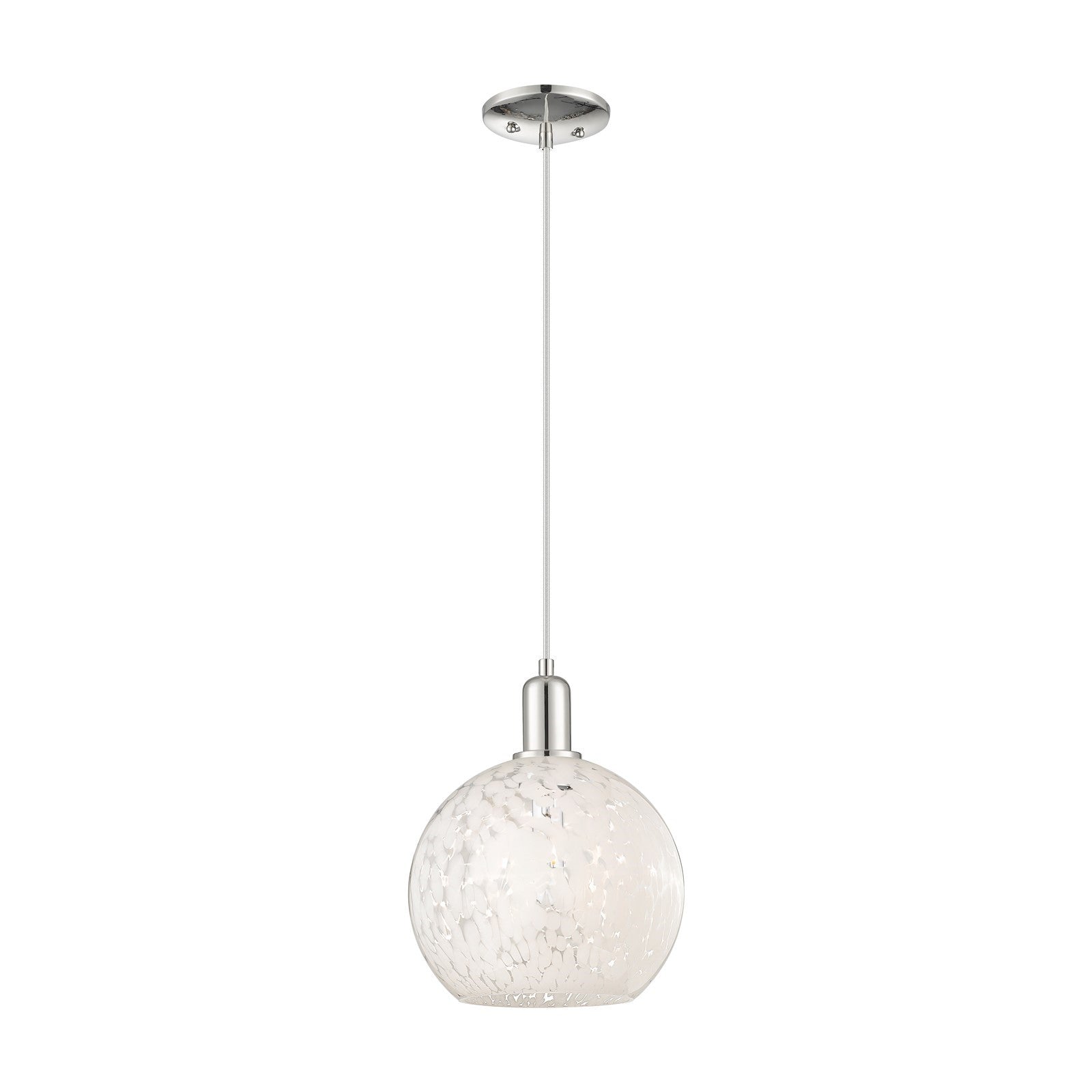 Innovations Lighting White Mouchette 10in 1-Light Mini Pendant | Industrial Polished Nickel and White Mouchette Glass | Model 716-1P-PN-G1216-10WM