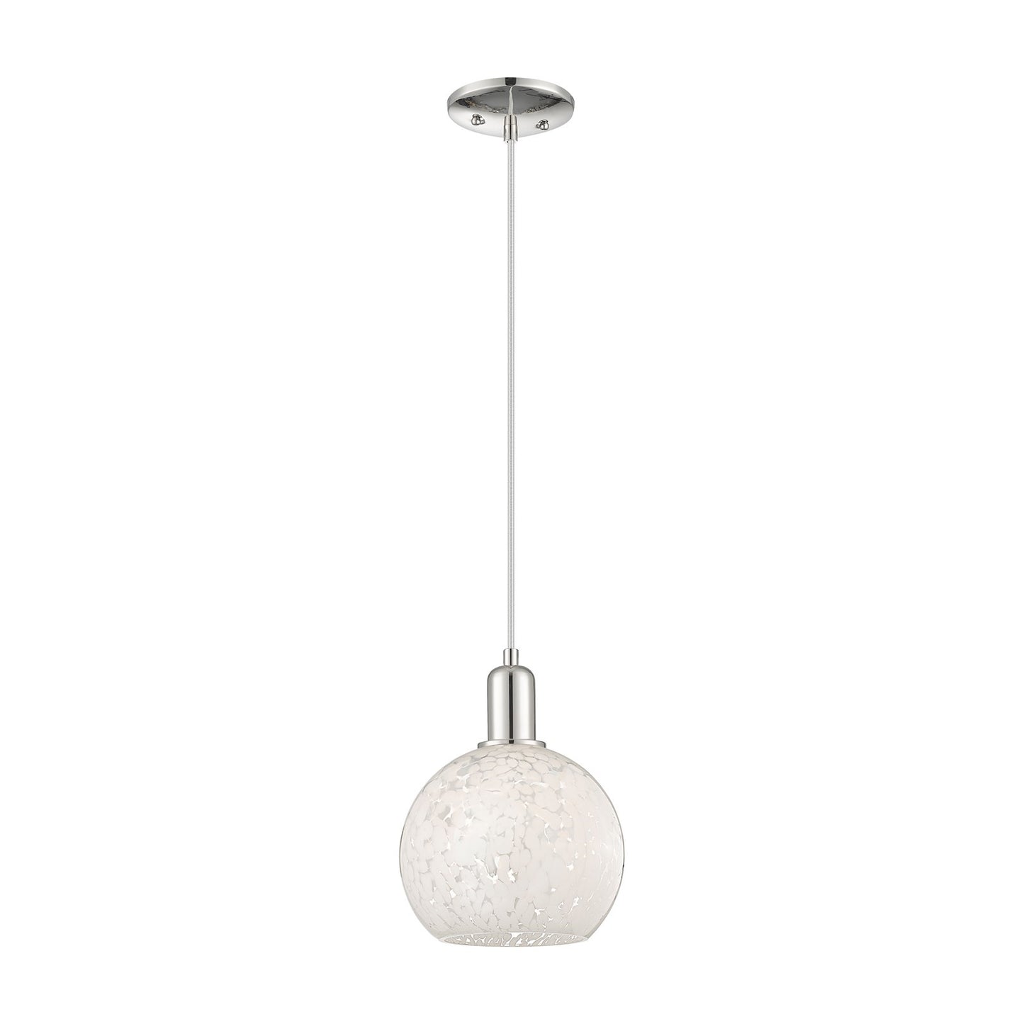 Innovations Lighting Arcadia 8in 1-Light Mini Pendant | Industrial Polished Nickel and White Mouchette Glass | Kitchen Island | Model 716-1P-PN-G1216-8WM