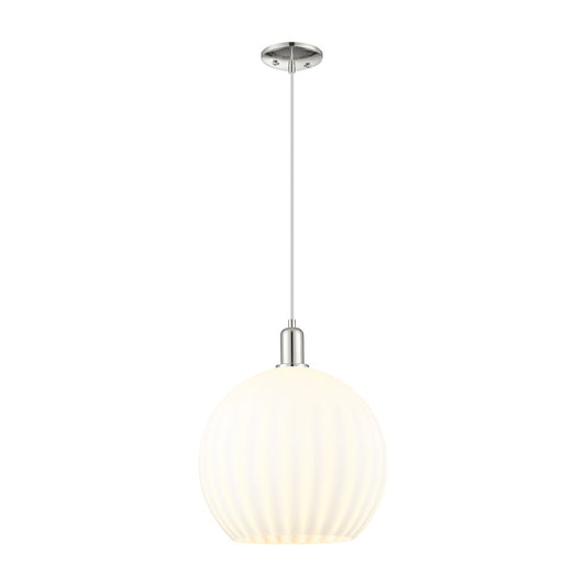 Innovations Lighting Arcadia 14in 1-Light Mini Pendant | Industrial Polished Nickel and White Venetian Glass | Kitchen Island | Model 716-1P-PN-G1217-14WV