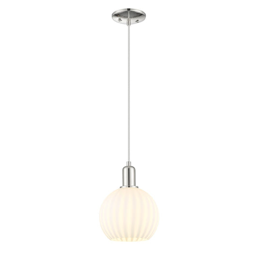 Innovations Lighting White Venetian 8in 1-Light Mini Pendant | Industrial Polished Nickel and White Venetian Glass | Kitchen | Model 716-1P-PN-G1217-8WV