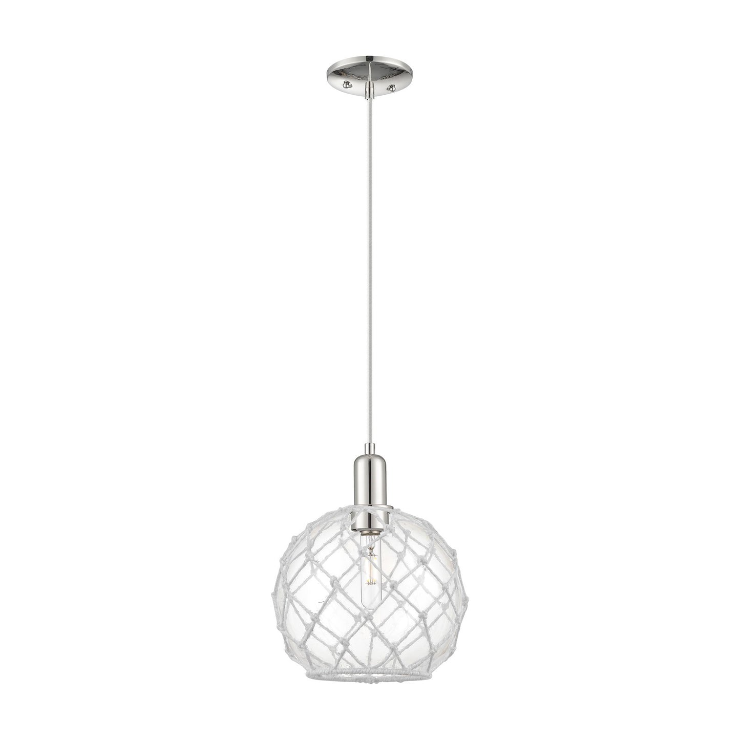 Innovations Farmhouse Rope 10in 1-Light Mini Pendant | Industrial Polished Nickel and Clear Glass with White Rope | Kitchen | Model 716-1P-PN-G122-10RW