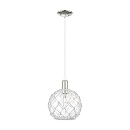 Innovations Farmhouse Rope 10in 1-Light Mini Pendant | Industrial Polished Nickel and Clear Glass with White Rope | Kitchen | Model 716-1P-PN-G122-10RW