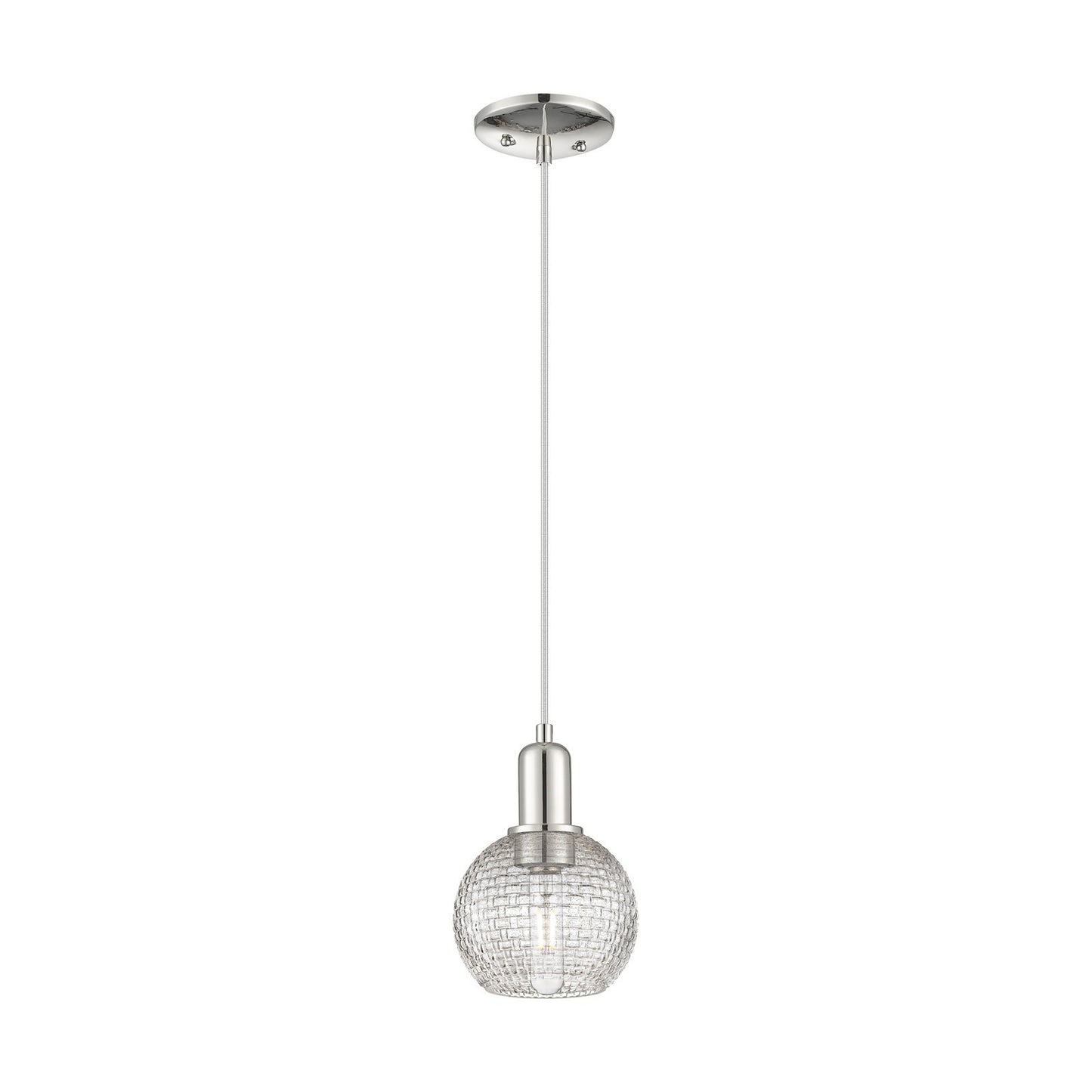 Innovations Athens 6in 1-Light Mini Pendant | Industrial Polished Nickel and Clear Basket Weave Glass | Kitchen Island & | Model 716-1P-PN-G122C-6CL