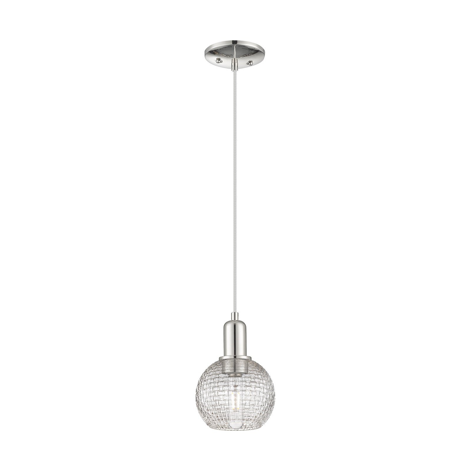 Innovations Athens 6in 1-Light Mini Pendant | Industrial Polished Nickel and Clear Basket Weave Glass | Kitchen Island & | Model 716-1P-PN-G122C-6CL