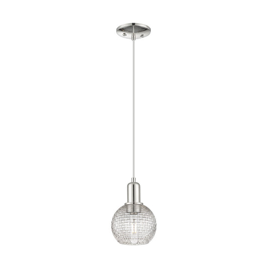Innovations Athens 6in 1-Light Mini Pendant | Industrial Polished Nickel and Clear Basket Weave Glass | Kitchen Island & | Model 716-1P-PN-G122C-6CL