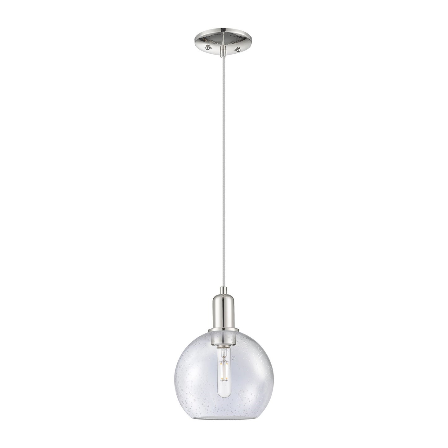 Innovations Athens 8in 1-Light Mini Pendant | Industrial Polished Nickel Steel and Seedy Glass | Kitchen Island & Dining Room | 8 | Model 716-1P-PN-G124-8