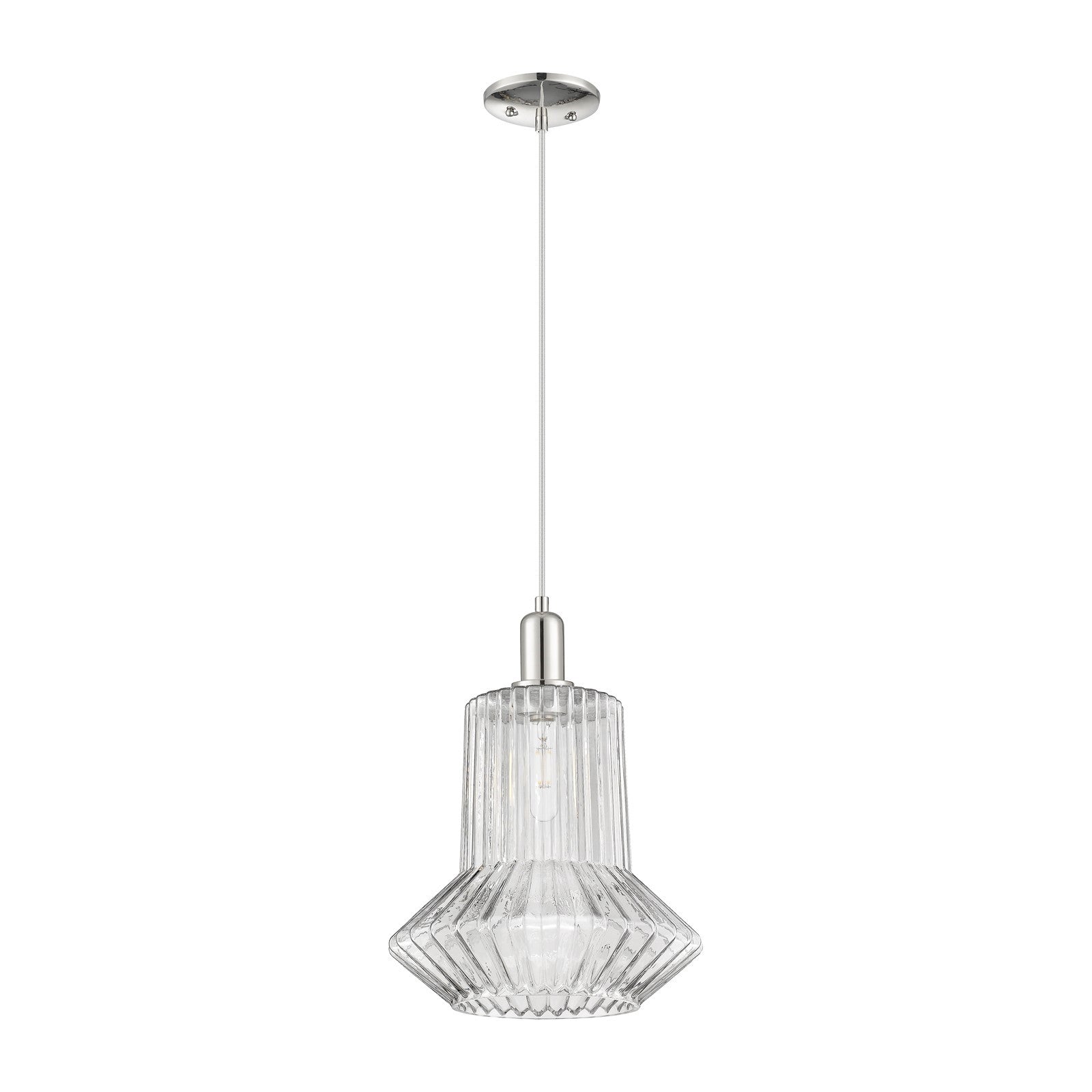 Innovations Springwater 12in 1-Light Mini Pendant | Industrial Polished Nickel Steel and Clear Fluted Glass | Kitchen Island & | Model 716-1P-PN-G212