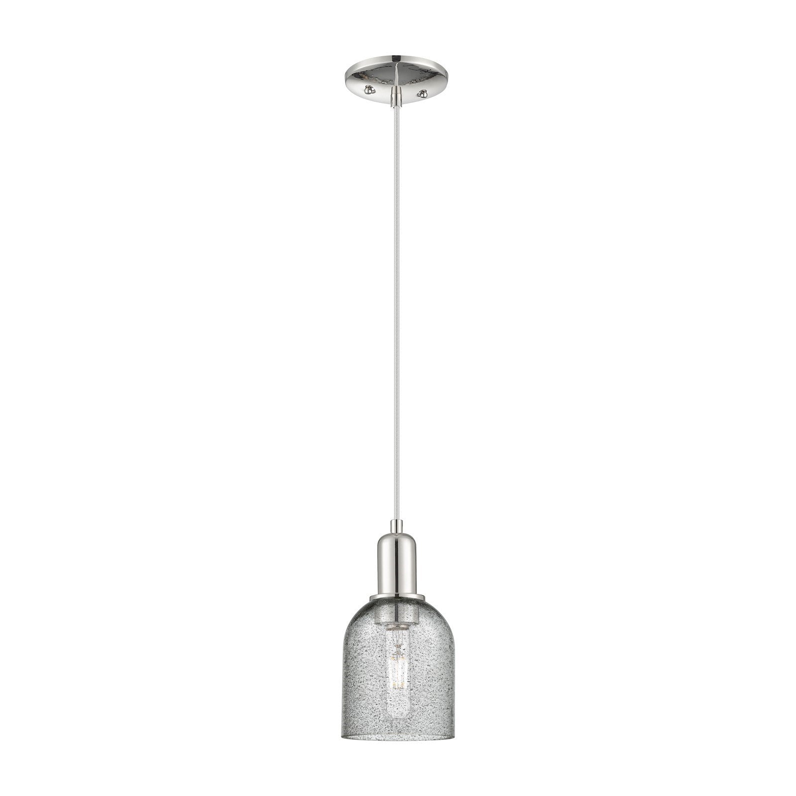 Innovations Caledonia 5in 1-Light Mini Pendant | Industrial Polished Nickel and Charcoal Glass | Kitchen Island & Dining Room | 5 x | Model 716-1P-PN-G257