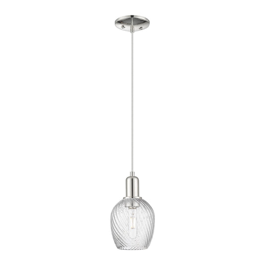 Innovations Salina 6in 1-Light Mini Pendant | Industrial Polished Nickel and Clear Spiral Fluted Glass | Kitchen Island & Dining | Model 716-1P-PN-G292