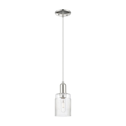 Innovations Hadley 5in 1-Light Mini Pendant | Industrial Modern Polished Nickel and Clear Ribbed Glass | Kitchen Island & Dining | Model 716-1P-PN-G342