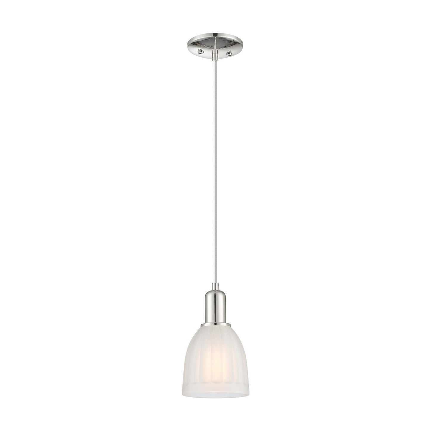 Innovations Brookfield 6in 1-Light Mini Pendant | Industrial Polished Nickel and White Frosted Ribbed Glass | Kitchen Island & | Model 716-1P-PN-G441