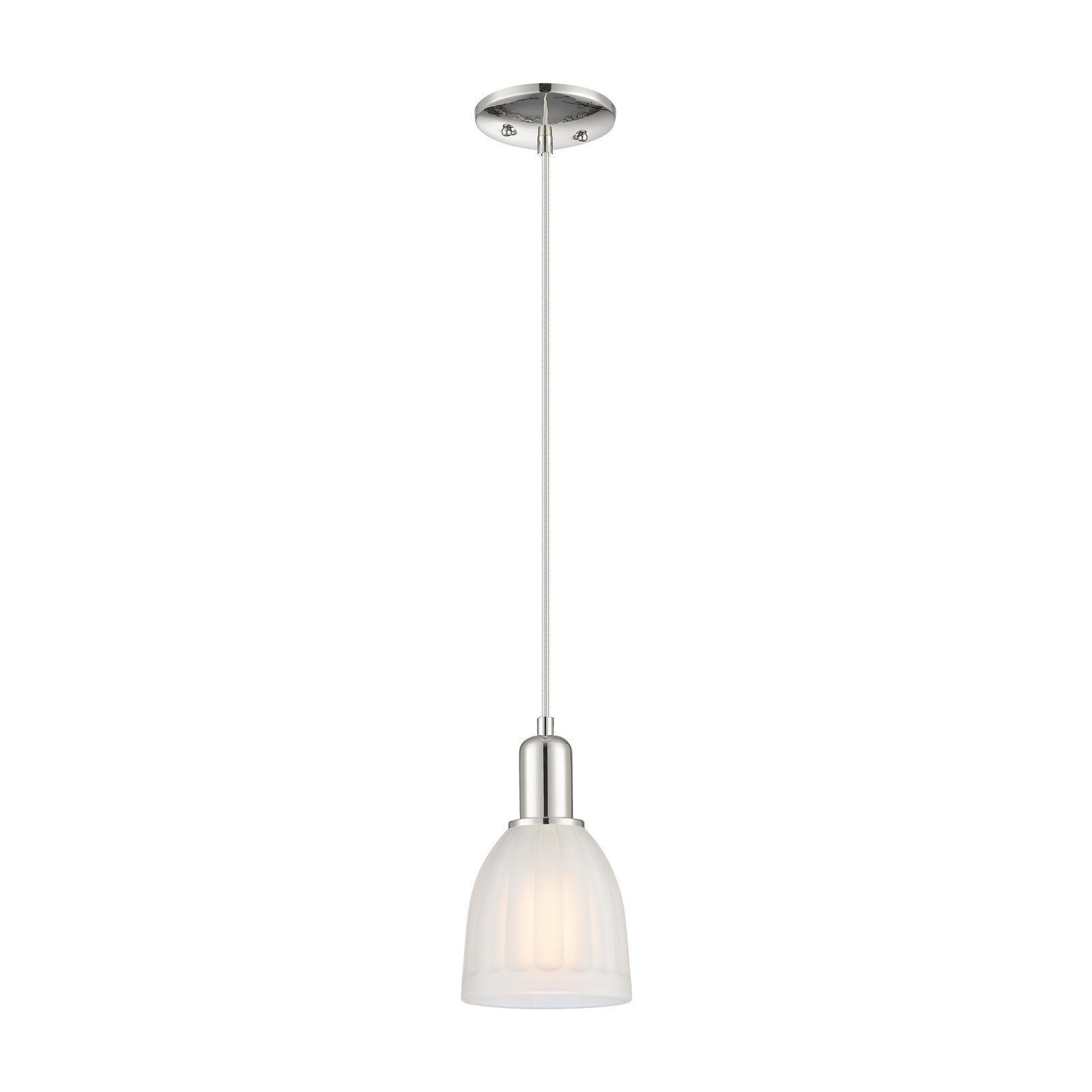Innovations Brookfield 6in 1-Light Mini Pendant | Industrial Polished Nickel and White Frosted Ribbed Glass | Kitchen Island & | Model 716-1P-PN-G441