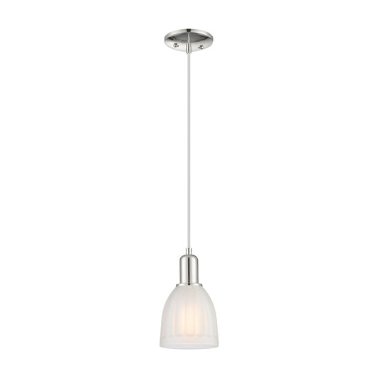 Innovations Brookfield 6in 1-Light Mini Pendant | Industrial Polished Nickel and White Frosted Ribbed Glass | Kitchen Island & | Model 716-1P-PN-G441