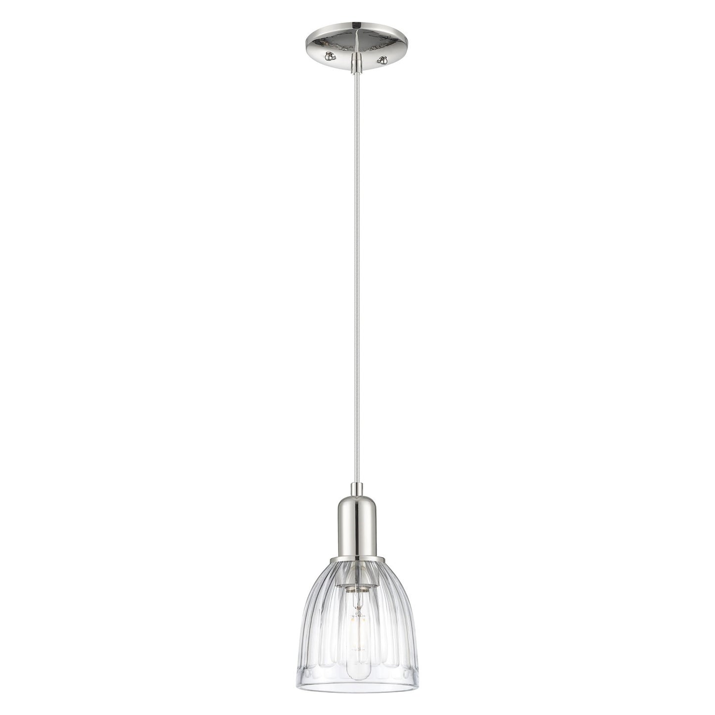 Innovations Brookfield 6in 1-Light Mini Pendant | Industrial Polished Nickel and Clear Ribbed Glass | Kitchen Island & Dining Room | Model 716-1P-PN-G442