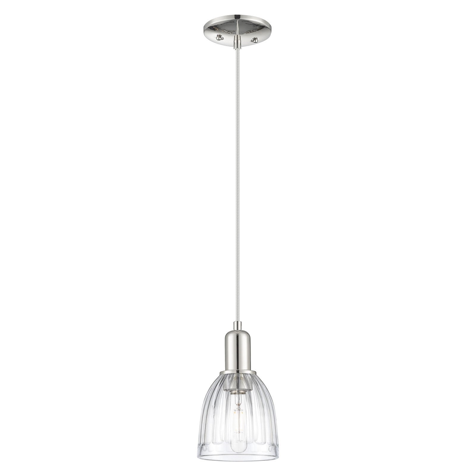 Innovations Brookfield 6in 1-Light Mini Pendant | Industrial Polished Nickel and Clear Ribbed Glass | Kitchen Island & Dining Room | Model 716-1P-PN-G442
