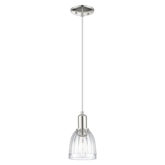Innovations Brookfield 6in 1-Light Mini Pendant | Industrial Polished Nickel and Clear Ribbed Glass | Kitchen Island & Dining Room | Model 716-1P-PN-G442