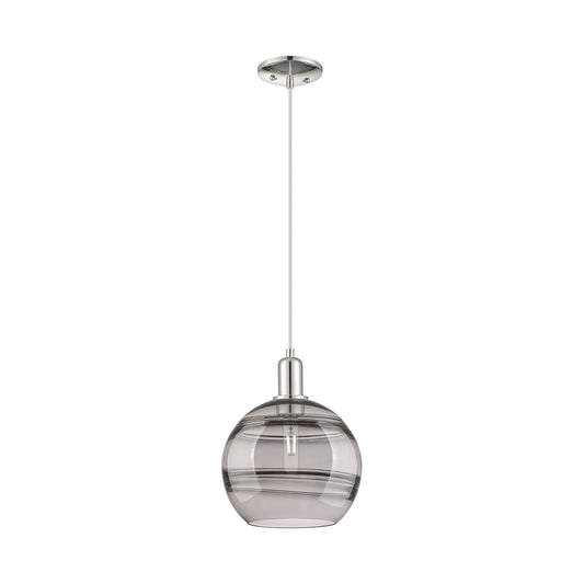 Innovations Rochester 10in 1-Light Mini Pendant | Industrial Polished Nickel and Light Smoke Glass | Kitchen Island & Dining | Model 716-1P-PN-G556-10SM