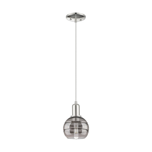 Innovations Rochester 6in 1-Light Mini Pendant | Industrial Polished Nickel and Light Smoke Glass | Kitchen Island & Dining | Model 716-1P-PN-G556-6SM