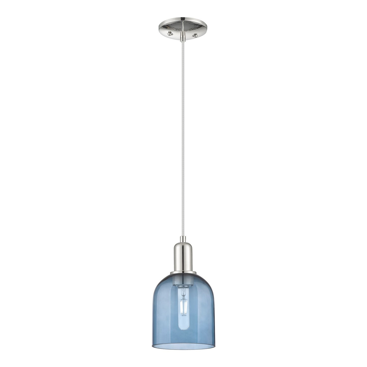 Innovations Bella 6in 1-Light Mini Pendant | Industrial Polished Nickel and Blue Glass | Kitchen Island & Dining Room | 5.5 x | Model 716-1P-PN-G558-6BL