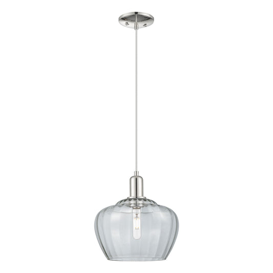 Innovations Fenton 11in 1-Light Mini Pendant | Industrial Polished Nickel Steel and Clear Ribbed Glass | Kitchen Island & Dining | Model 716-1P-PN-G92-L
