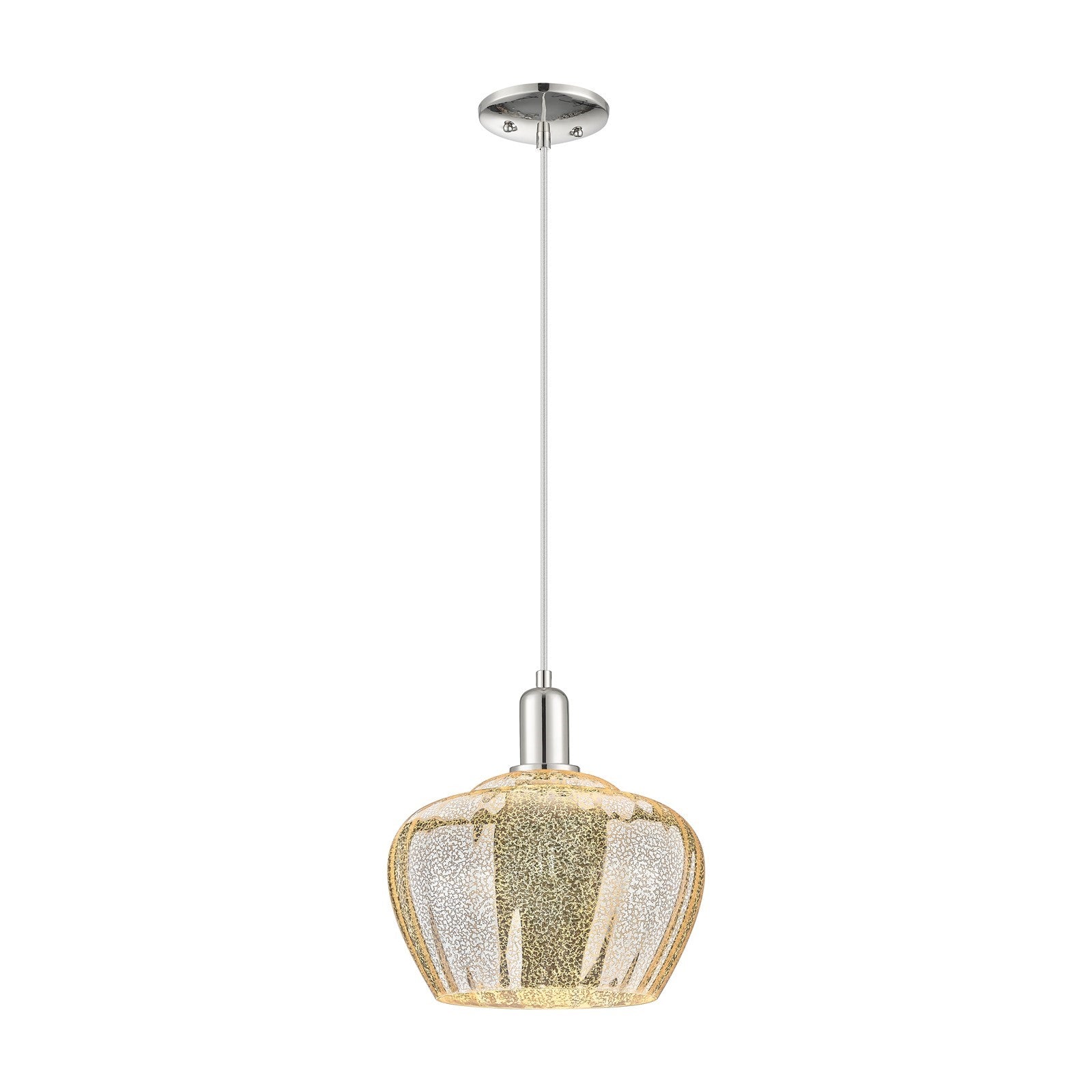 Innovations Fenton 11in 1-Light Mini Pendant | Industrial Polished Nickel Steel and Mercury Ribbed Glass | Kitchen Island & Dining | Model 716-1P-PN-G96-L
