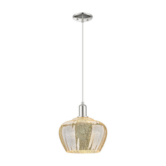 Innovations Fenton 11in 1-Light Mini Pendant | Industrial Polished Nickel Steel and Mercury Ribbed Glass | Kitchen Island & Dining | Model 716-1P-PN-G96-L