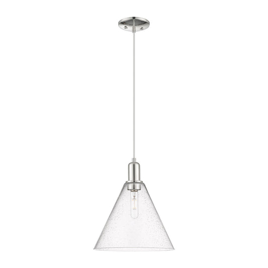 Innovations Berkshire Glass 12in 1-Light Mini Pendant | Industrial Polished Nickel and Seedy Glass | Kitchen Island & Dining | Model 716-1P-PN-GBC-124