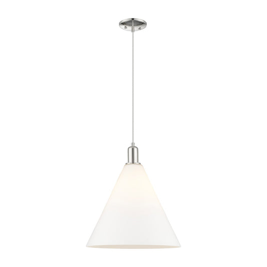Innovations Berkshire Glass 16in 1-Light Mini Pendant | Industrial Polished Nickel and Matte White Glass | Kitchen Island & | Model 716-1P-PN-GBC-161