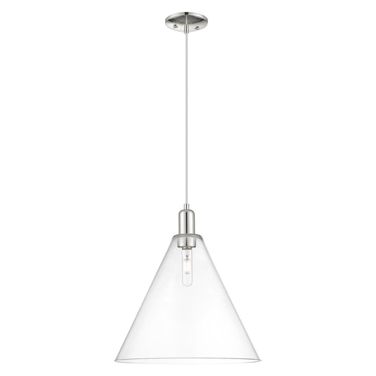 Innovations Berkshire Glass 16in 1-Light Mini Pendant | Industrial Polished Nickel Steel and Clear Cone Glass | Kitchen Island & | Model 716-1P-PN-GBC-162