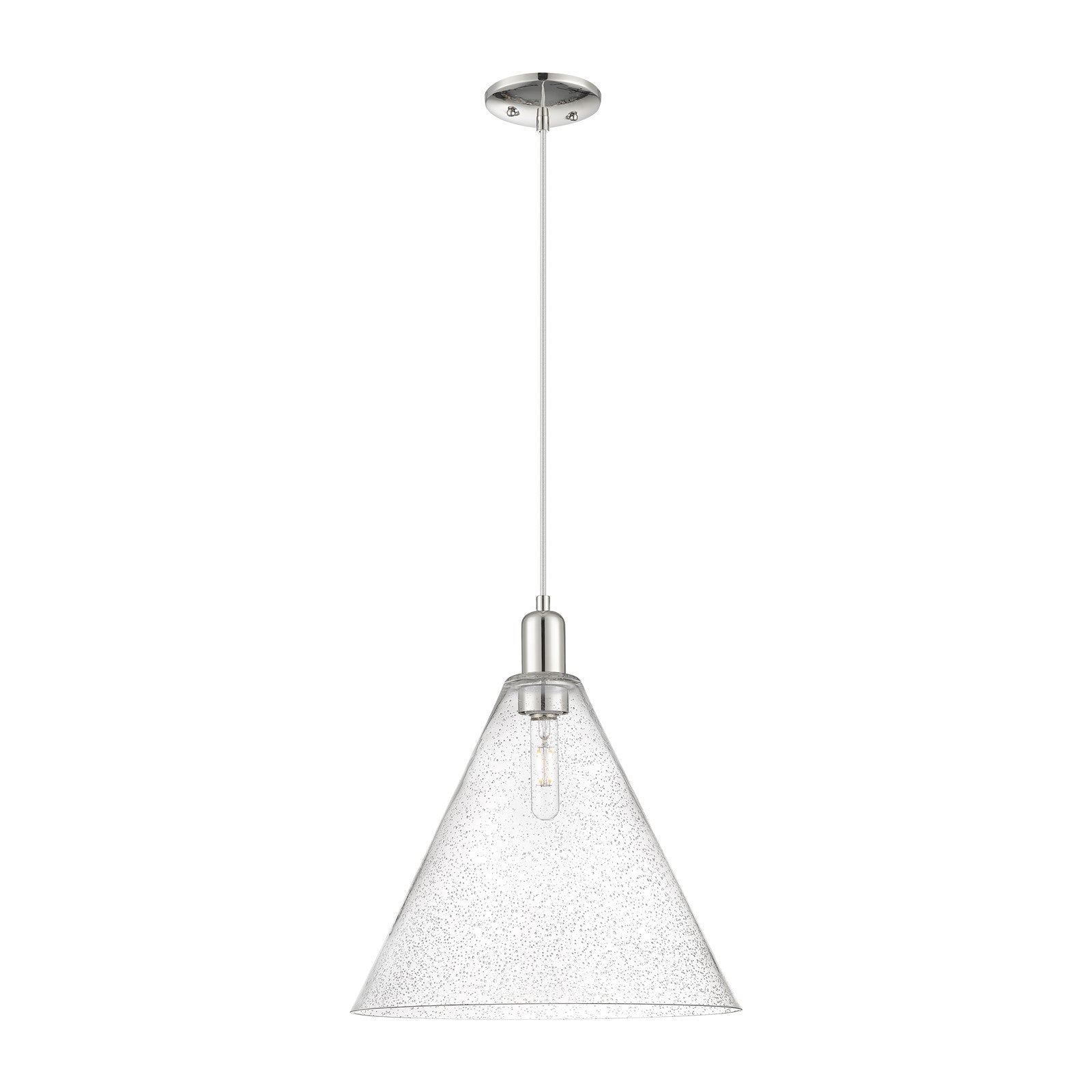 Innovations Berkshire Glass 16in 1-Light Mini Pendant | Industrial Polished Nickel Steel and Seedy Glass | Kitchen Island & | Model 716-1P-PN-GBC-164