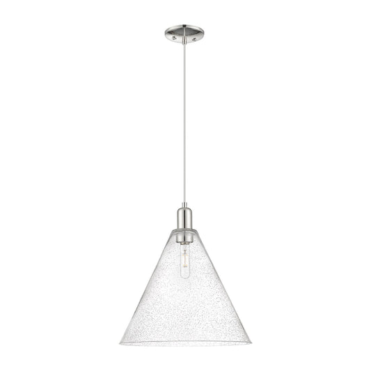 Innovations Berkshire Glass 16in 1-Light Mini Pendant | Industrial Polished Nickel Steel and Seedy Glass | Kitchen Island & | Model 716-1P-PN-GBC-164
