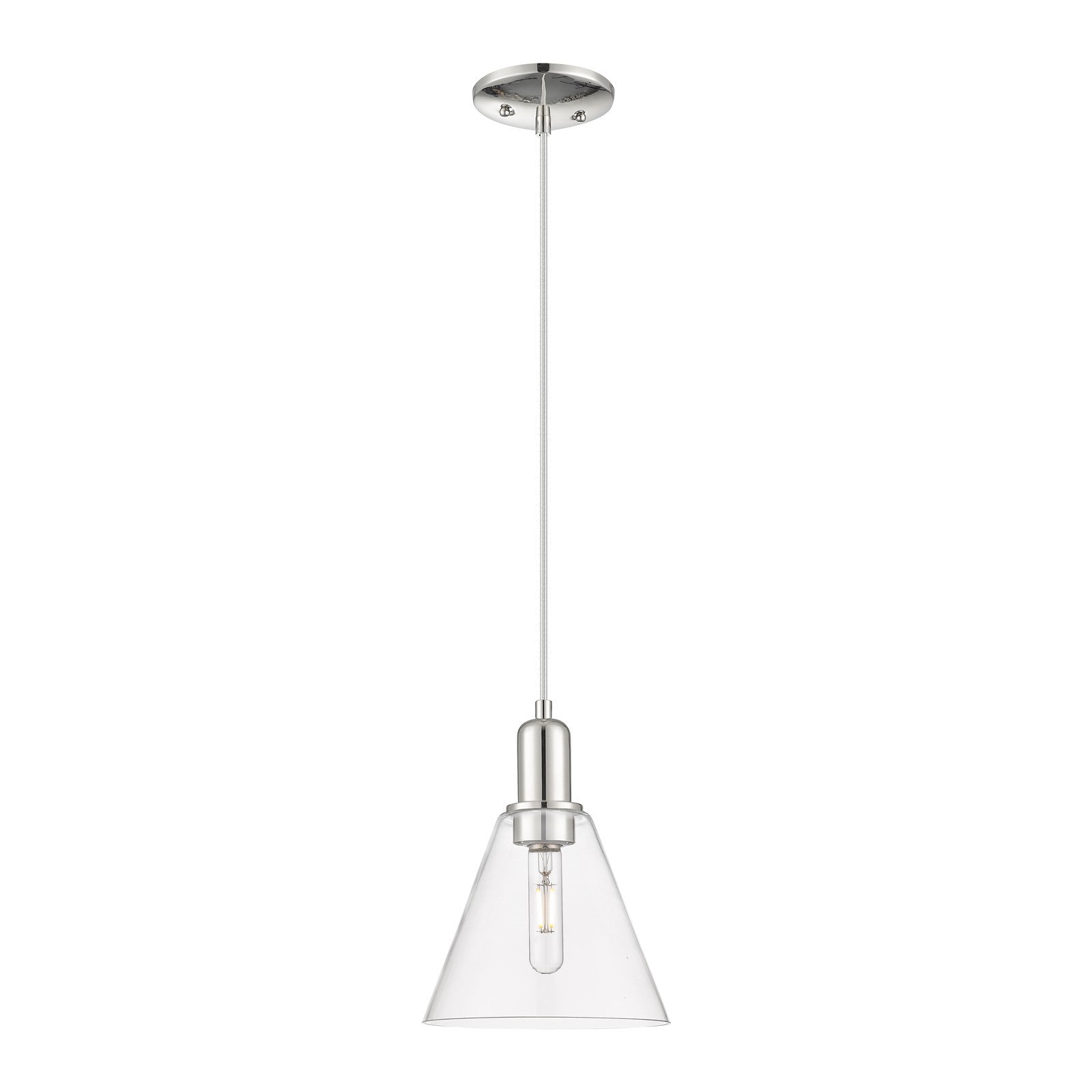 Innovations Berkshire Glass 8in 1-Light Mini Pendant | Industrial Polished Nickel Steel and Clear Glass | Kitchen Island & Dining | Model 716-1P-PN-GBC-82