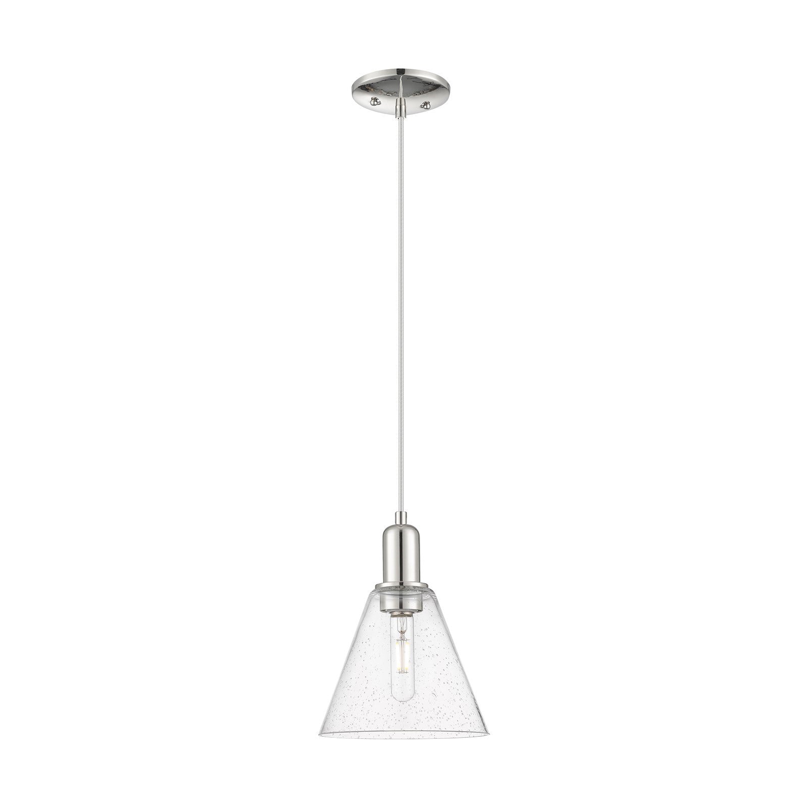 Innovations Berkshire Glass 8in 1-Light Mini Pendant | Industrial Polished Nickel Steel and Seedy Glass | Kitchen Island & Dining | Model 716-1P-PN-GBC-84