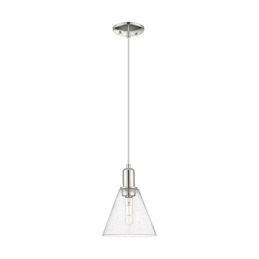 Innovations Berkshire Glass 8in 1-Light Mini Pendant | Industrial Polished Nickel Steel and Seedy Glass | Kitchen Island & Dining | Model 716-1P-PN-GBC-84