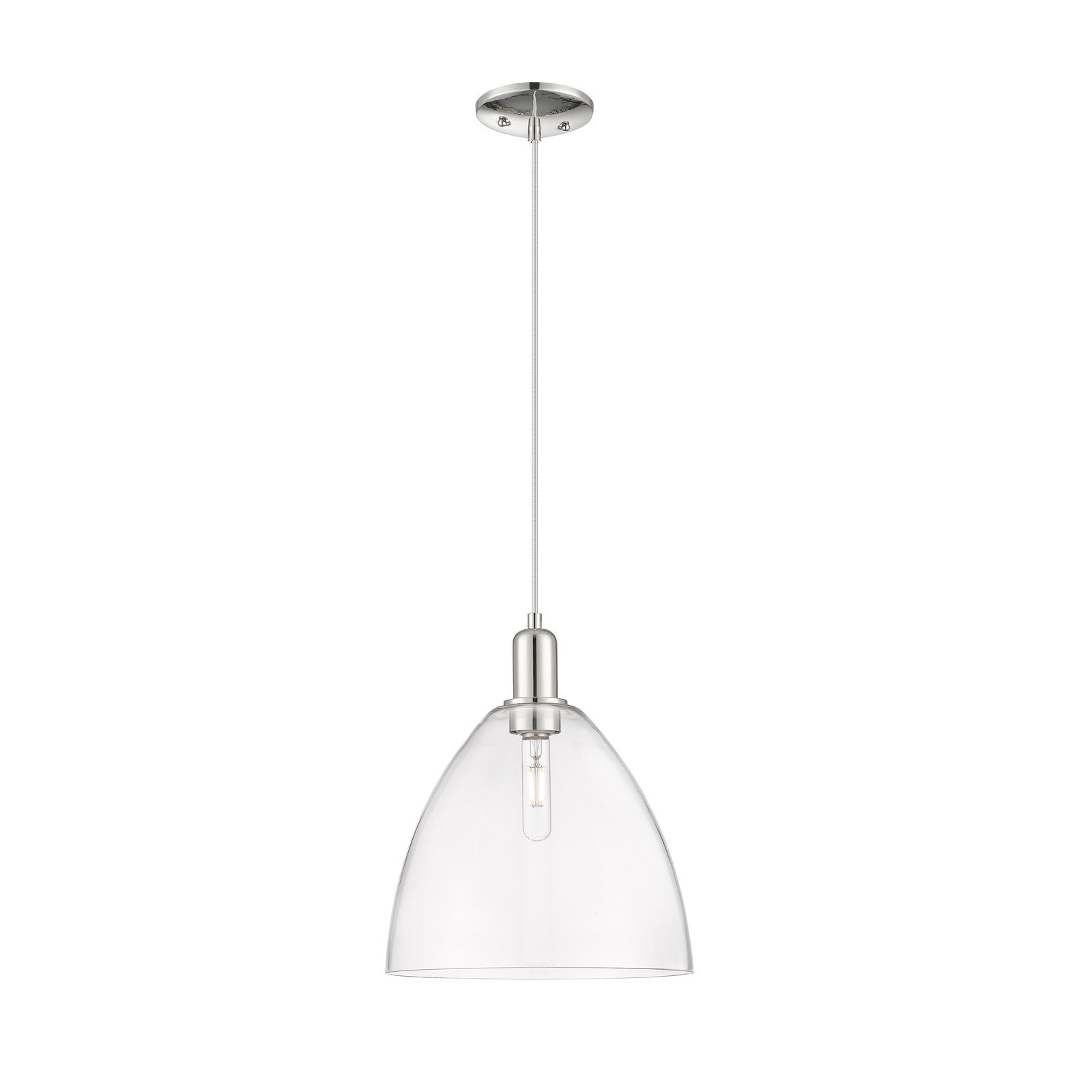 Innovations Bristol 12in 1-Light Mini Pendant | Industrial Polished Nickel Steel and Clear Glass | Kitchen Island & Dining Room | Model 716-1P-PN-GBD-122