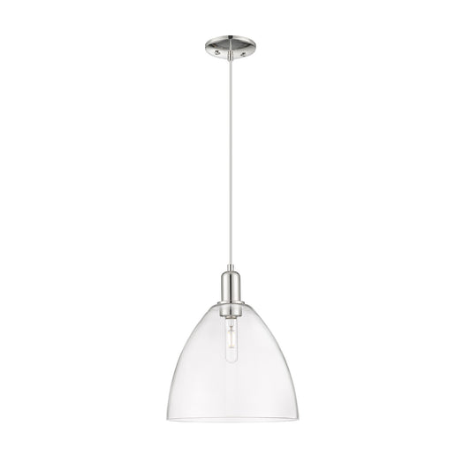 Innovations Bristol 12in 1-Light Mini Pendant | Industrial Polished Nickel Steel and Clear Glass | Kitchen Island & Dining Room | Model 716-1P-PN-GBD-122
