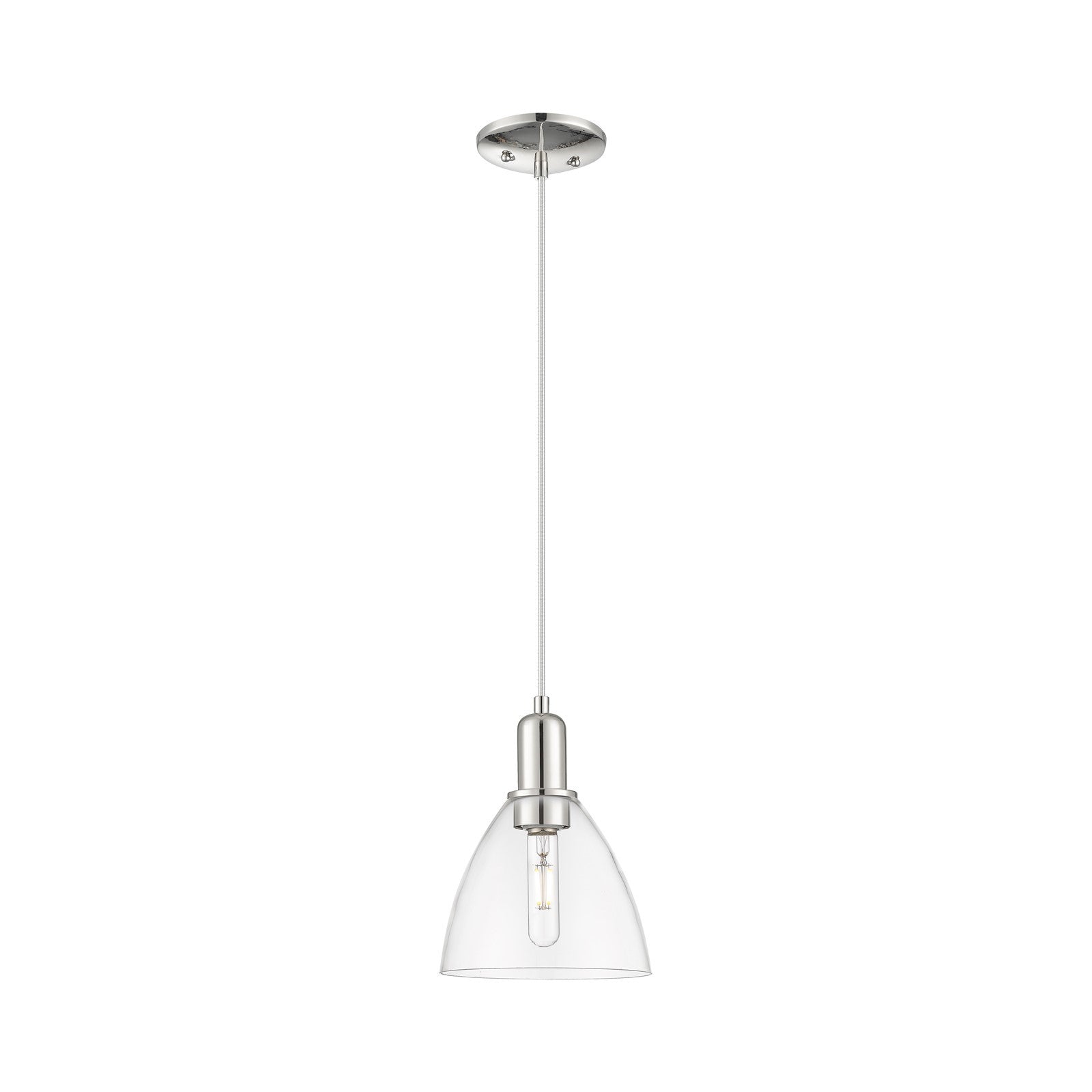 Innovations Bristol 7.5in 1-Light Mini Pendant | Industrial Polished Nickel Steel and Clear Glass | Kitchen Island & Dining Room | Model 716-1P-PN-GBD-752