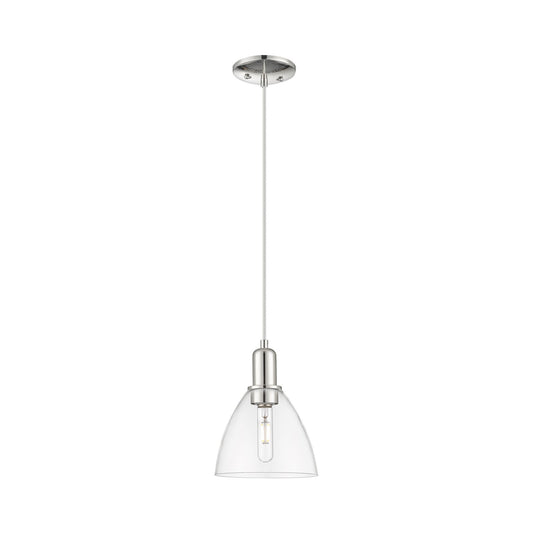 Innovations Bristol 7.5in 1-Light Mini Pendant | Industrial Polished Nickel Steel and Clear Glass | Kitchen Island & Dining Room | Model 716-1P-PN-GBD-752