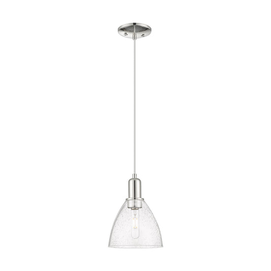 Innovations Bristol 8in 1-Light Mini Pendant | Industrial Polished Nickel Steel and Seedy Glass | Kitchen Island & Dining Room | Model 716-1P-PN-GBD-754