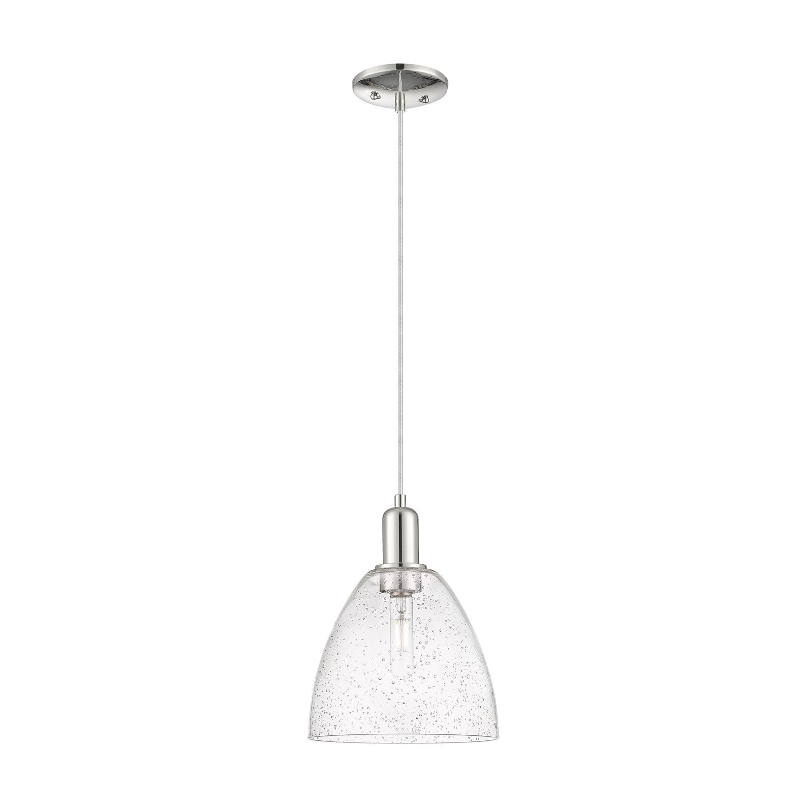 Innovations Bristol 9in 1-Light Mini Pendant | Industrial Polished Nickel Steel and Seedy Glass | Kitchen Island & Dining Room | Model 716-1P-PN-GBD-94