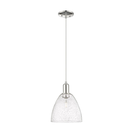 Innovations Bristol 9in 1-Light Mini Pendant | Industrial Polished Nickel Steel and Seedy Glass | Kitchen Island & Dining Room | Model 716-1P-PN-GBD-94