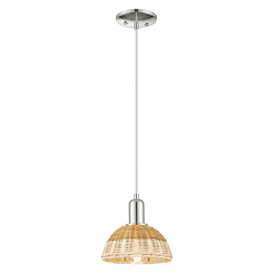Innovations Natural Ballston Dome 7.5in 1-Light Mini Pendant | Farmhouse Polished Nickel and Natural Fiber Dome Shade | Model 716-1P-PN-NBD2-75-NAT