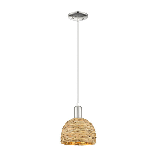 Innovations Woven Rattan 8in 1-Light Mini Pendant | Rustic Farmhouse Polished Nickel and Natural Woven Rattan | Kitchen Island | Model 716-1P-PN-RBD-8-NAT