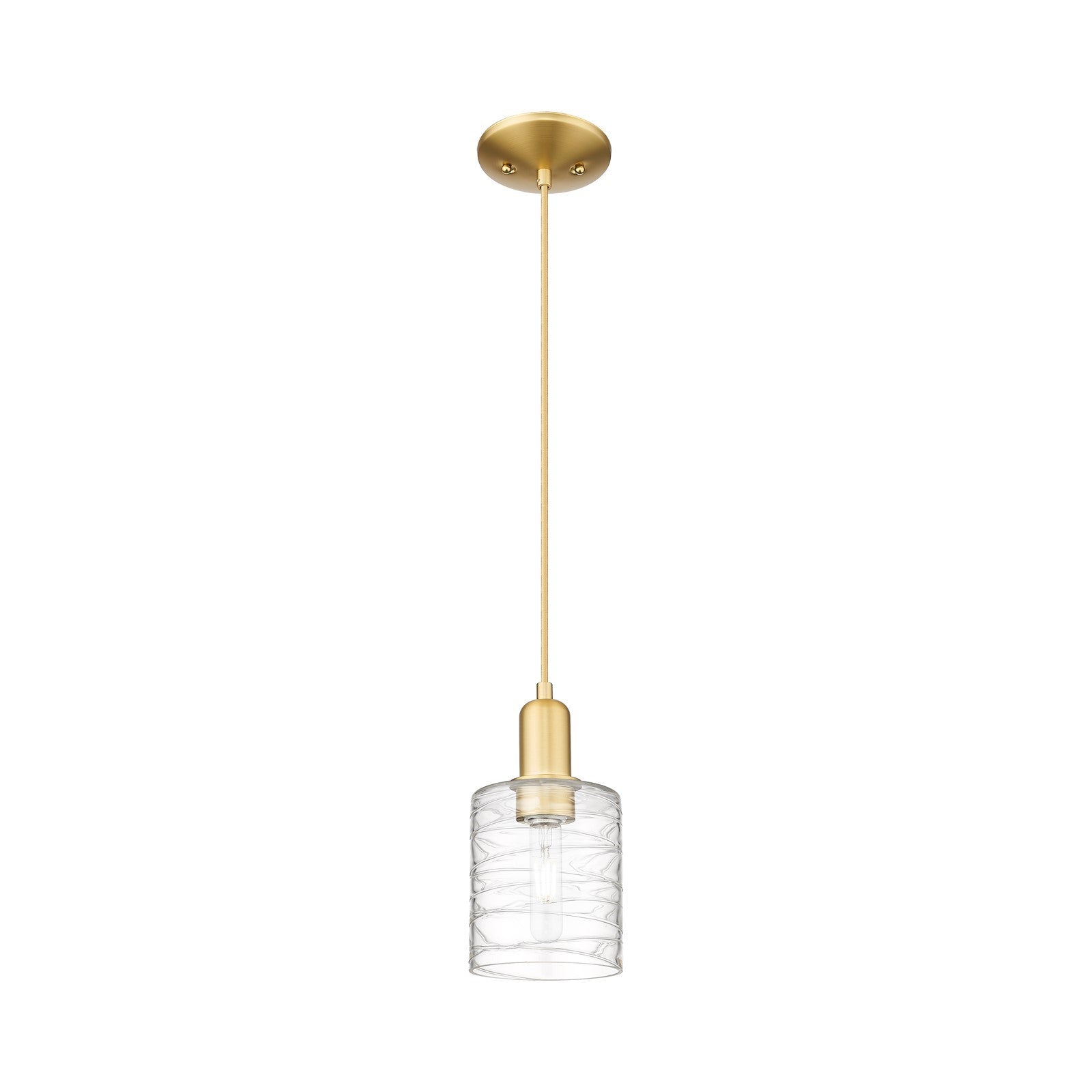 Innovations Cobbleskill 5in 1-Light Mini Pendant | Industrial Satin Gold Steel and Deco Swirl Glass | Kitchen Island & Dining Room | Model 716-1P-SG-G1113