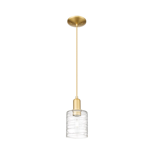 Innovations Cobbleskill 5in 1-Light Mini Pendant | Industrial Satin Gold Steel and Deco Swirl Glass | Kitchen Island & Dining Room | Model 716-1P-SG-G1113