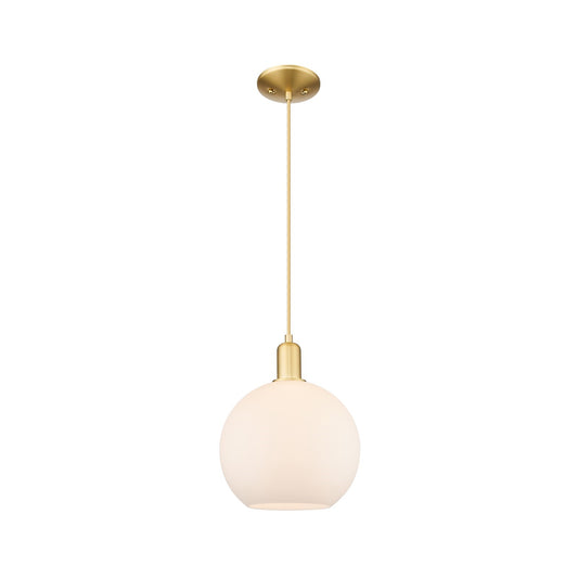 Innovations Athens 10in 1-Light Mini Pendant | Industrial Satin Gold Steel and Matte White Glass | Kitchen Island & Dining Room | Model 716-1P-SG-G121-10