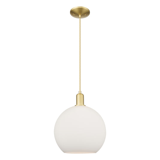 Innovations Athens 12in 1-Light Mini Pendant | Industrial Satin Gold Steel and Matte White Glass | Kitchen Island & Dining Room | Model 716-1P-SG-G121-12
