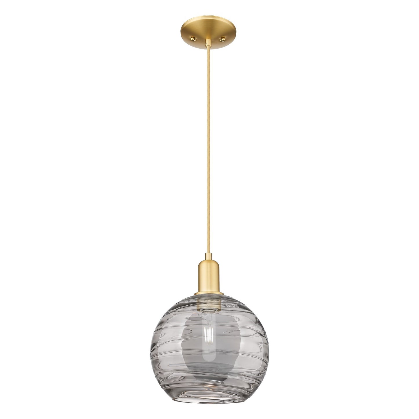 Innovations Athens Deco Swirl 10in 1-Light Mini Pendant | Industrial Satin Gold Steel and Clear Deco Swirl Glass | Kitchen | Model 716-1P-SG-G1213-10CL